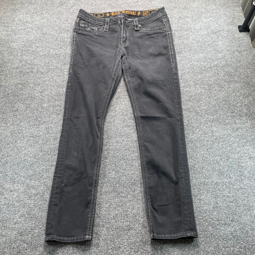 Rock Revival Skinny Jeans Womens 32 Black Ena S25 Embellished